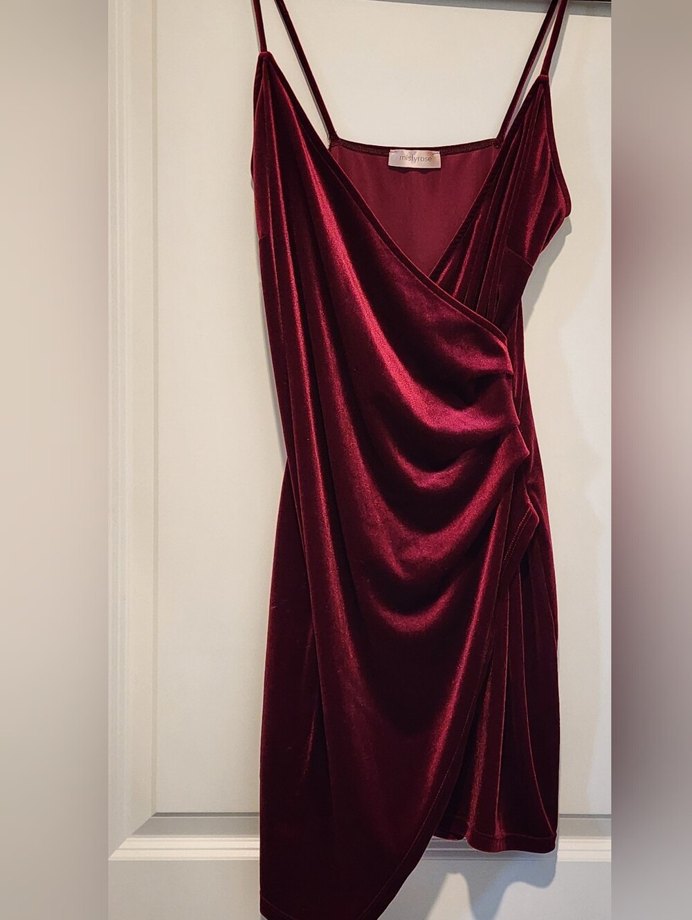 Mistyrose Burgundy Velvet Ruched Asymmetrical Mini Dress Size Large - Picture 4 of 4